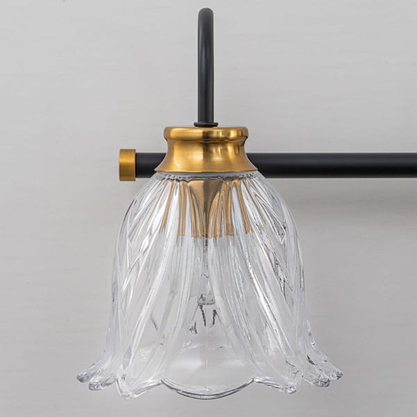 ZYZWMB 31.50 in. 4-Light Vintage Black and Brass Vanity Light with