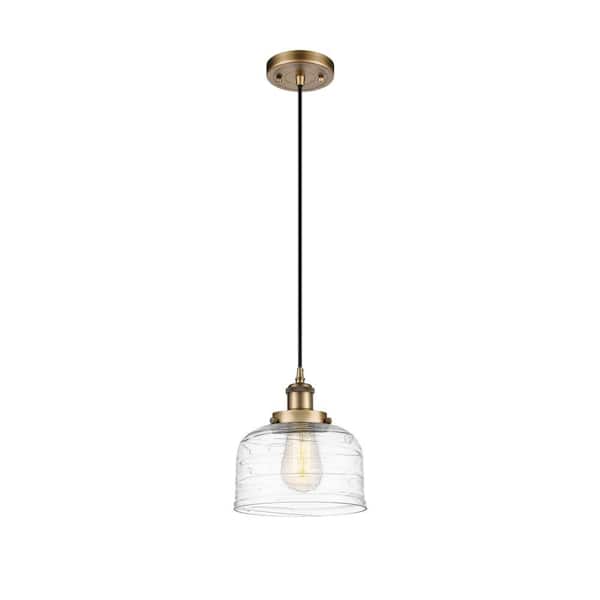 Innovations Bell 60-Watt 1 Light Brushed Brass Shaded Mini Pendant Light with Clear glass Clear Glass Shade