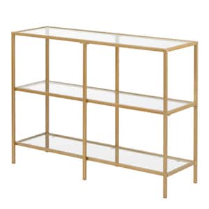 39.38 in. Clear and Gold Rectangle Glass Metal Frame Console Table with 2 Shelves
