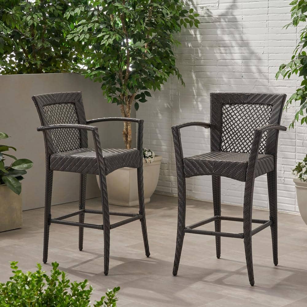 Megan 46" Dark Brown Wicker Outdoor Barstool Set