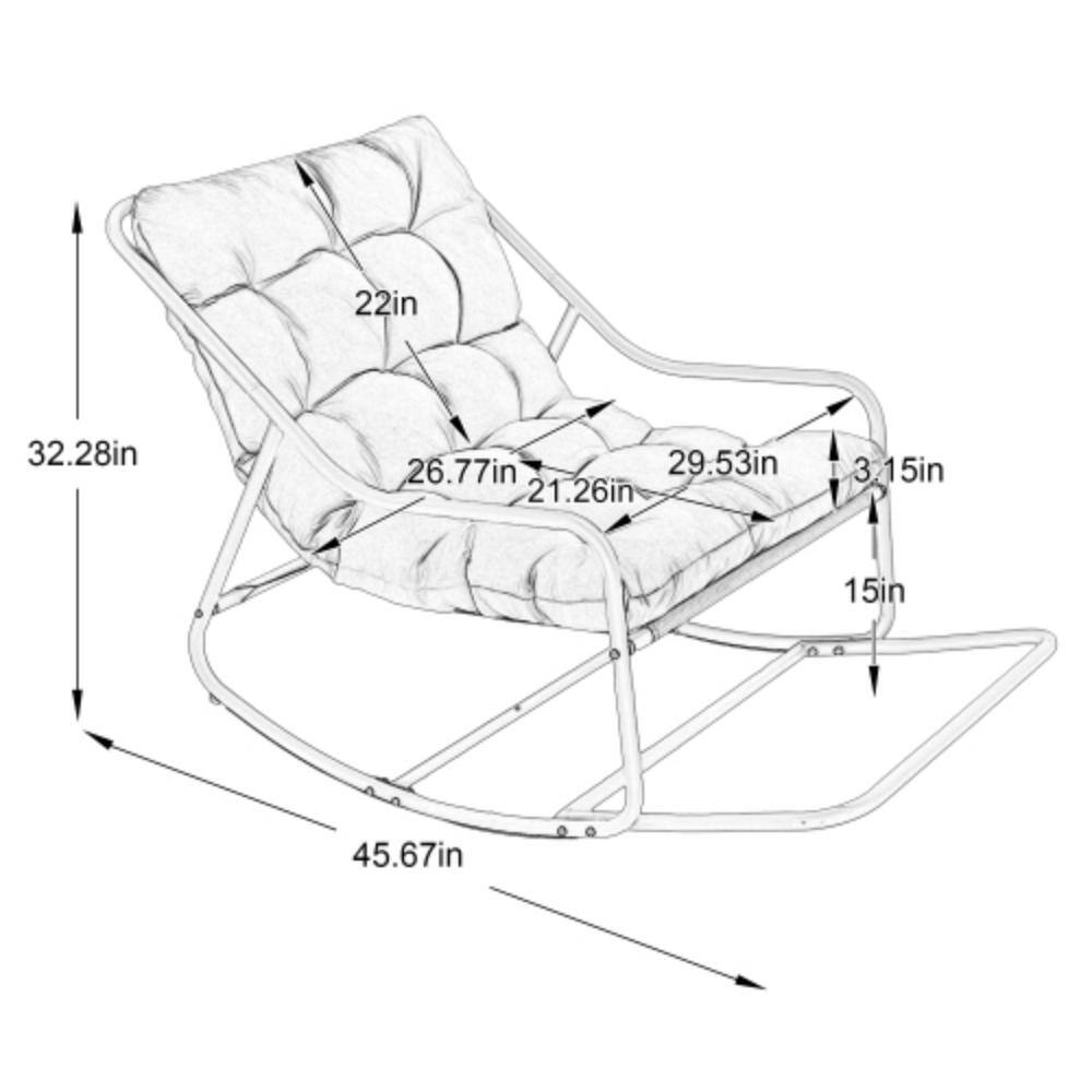 Line drawing diagram showing the dimensions of the rocking chair.