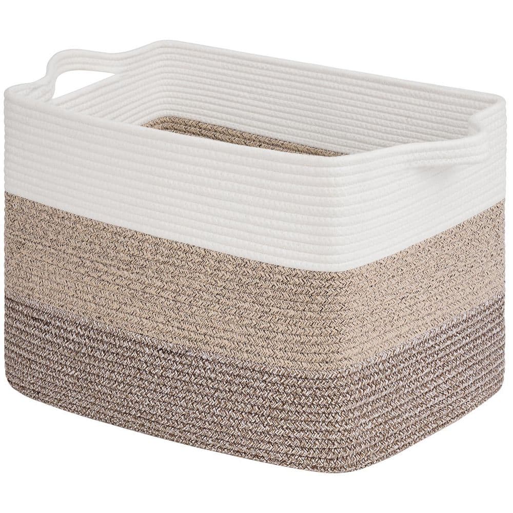Gradient Brown 18 in. x 12 in. Cotton Decorative Basket with Handles， toy storage , room and bedroom blanket basket price history on PriceWatchPro