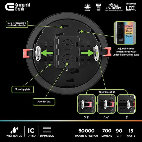 Commercial Electric Flex Install 6 in. Matte Black Dual Band