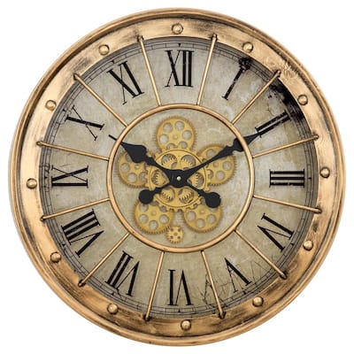 Gilded Round Gear Clock