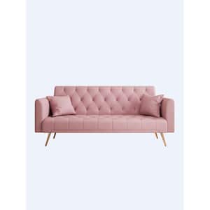 71 in. Round Arm Pink Convertible Twin Size Velvet Sofa Bed