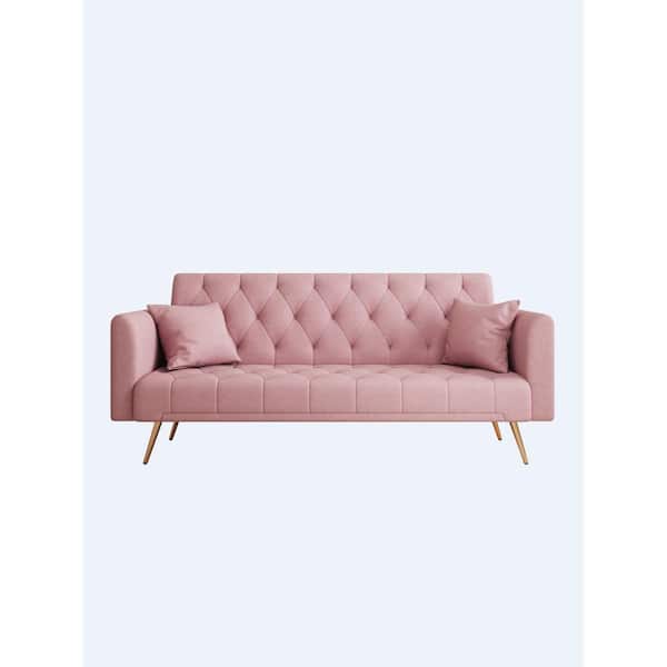 Z-joyee 71 in. Round Arm Pink Convertible Twin Size Velvet Sofa Bed