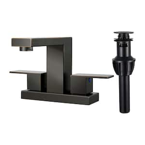 Minimalist 4 in. Centerset Double Handle Low Arc Bathroom Faucet with Drain kit Included in Oil Rubbed Bronze