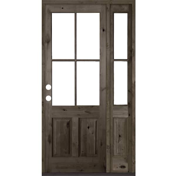 50 in. x 96 in. Knotty Alder Right-Hand/Inswing 4-Lite Clear Glass Black Stain Wood Prehung Front Door/Right Sidelite