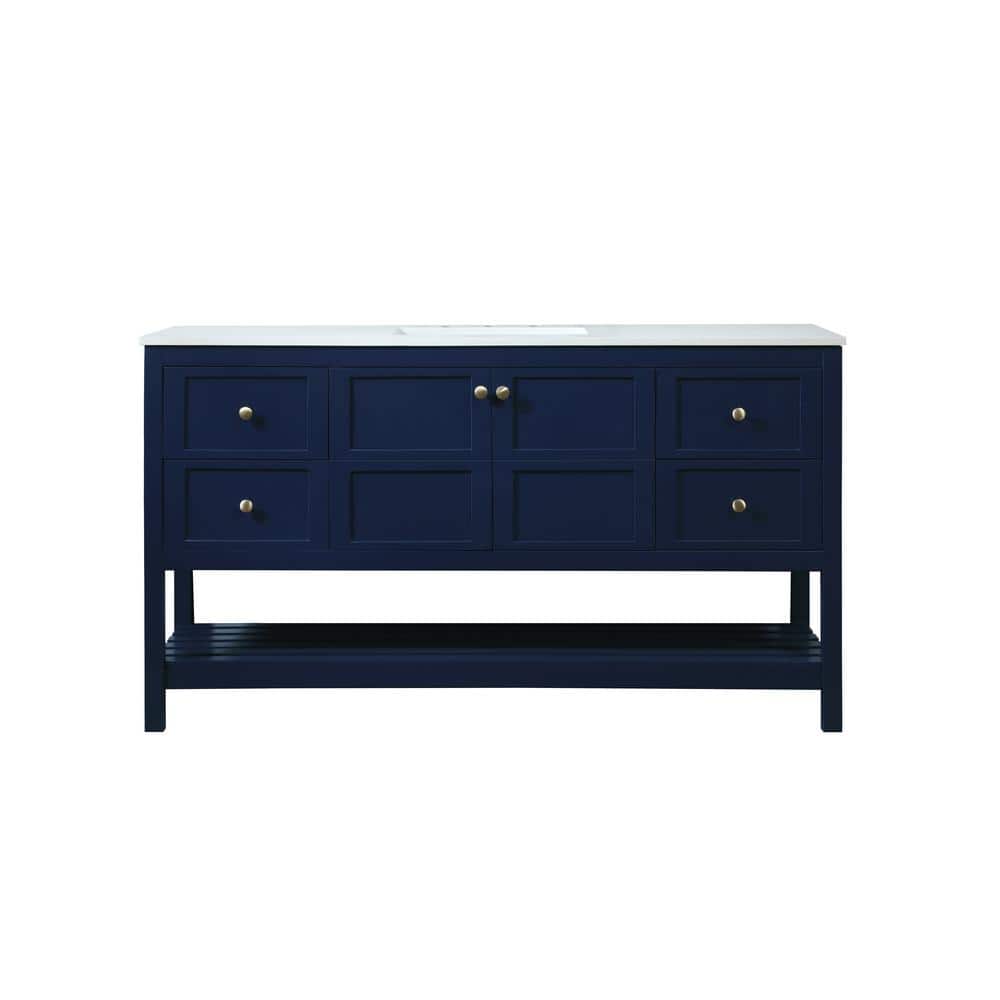 Simply Living 60 in. Single Bathroom Vanity in Blue with Quartz Vanity Top 
