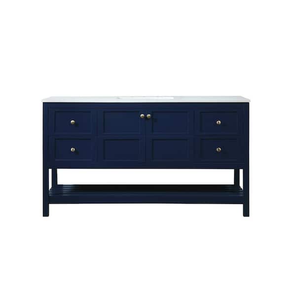 Unbranded Simply Living 60 in. Single Bathroom Vanity in Blue with Quartz Vanity Top in Calacatta White