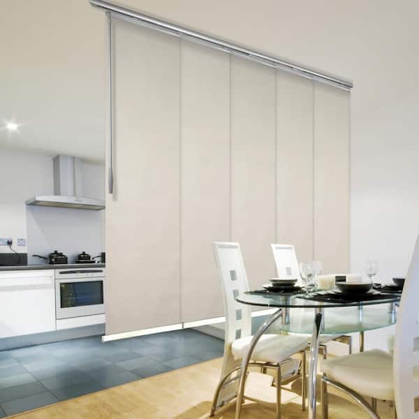 EMOH Pearlescent 58 in. - 110 in. W x 94 in. L Adjustable 5- Panel in White Single Rail Panel Track with 23.5 in. Slates