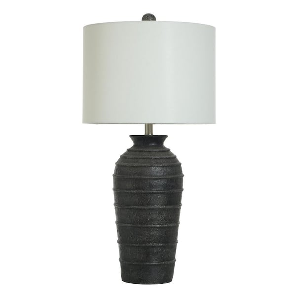 StyleCraft Hampton 32 in. Matte Black Transitional No Design Bedside Table Lamp for Bedroom with White Linen Shade
