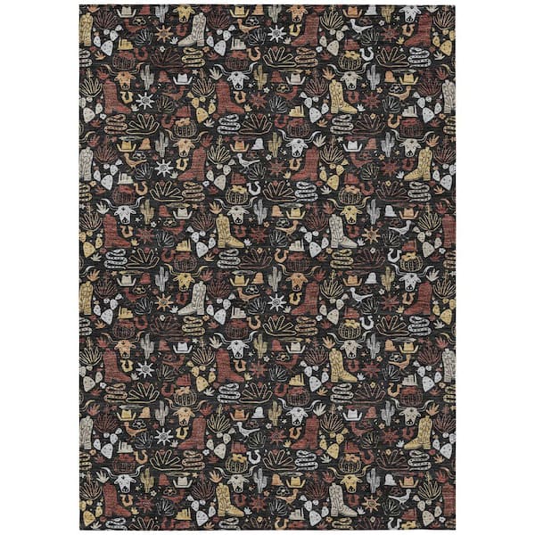Chantille Machine Washable Indoor/Outdoor Abstract ACN2613 Black 5 ft. x 7 ft. 6 in. Area Rug