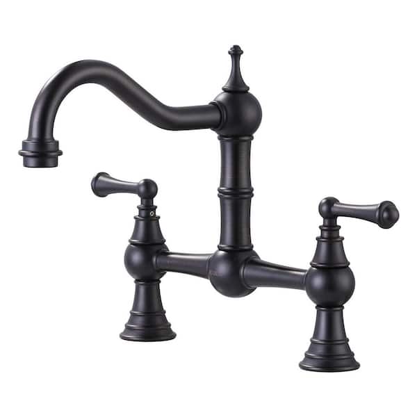 VEVETTA Double Handle Bridge Faucet with 360° Swivel Spout in Oil Rubbed Bronze