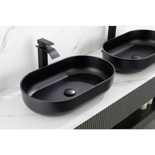 Unbranded 24 in. L x 14 in. W x 5.5 in. D Black ABS Composite Oval Vessel Sink