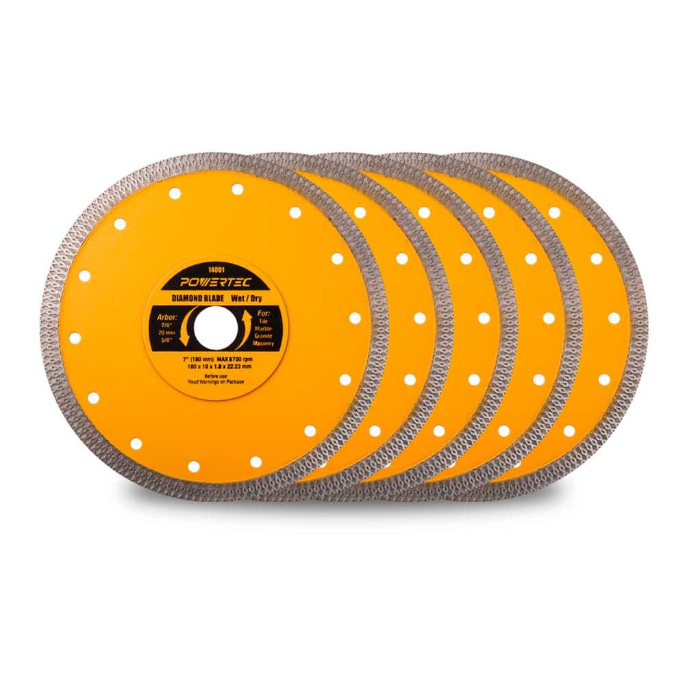 POWERTEC 7 in. Turbo Mesh Rim Diamond Blade for Tile Saw, for Cutting Tile, Granite, Marble and