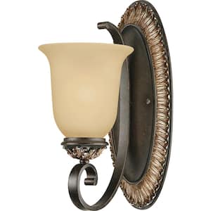 Bristol 1-Light Indoor Vintage Bronze with Antique Gold Bath or Vanity Wall Mount Sconce with Sepia Glass Bell Shade