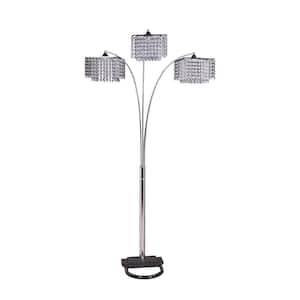 84 in. H Chrome 3-Shade Crystal Inspired Arch Floor Lamp