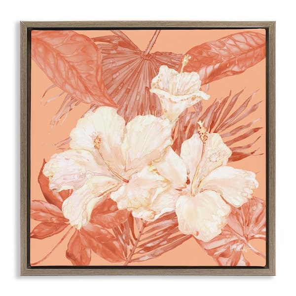 Stupell Industries Hibiscus & Palm Bundle by Paul Brent Brown Floater Frame Nature Graphic Art Print 25 in. x 25 in.