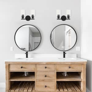 Cedar Lane 13 in. 2-Light Matte Black Modern Vanity with Clear and Etched Glass Shades