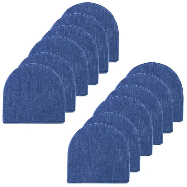Sweet Home Collection High Density Memory Foam 17 in. x 16 in. U-Shaped Non-Slip Indoor/Outdoor Chair Seat Cushion with Ties, Navy (12-Pack)
