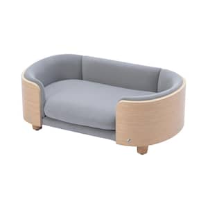 38.58 in. W Dog Bed Pet Sofa With Solid Wood Legs and Bent Wood Back Velvet Cushion Walnut in Light Gray