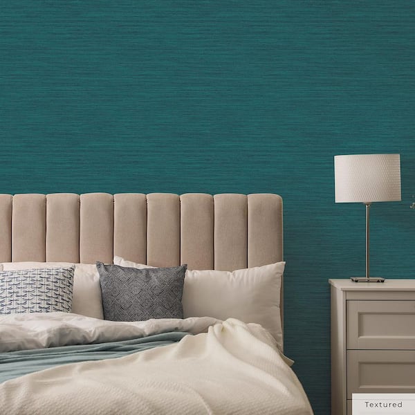 Mediterranean Teal Faux Horizontal Grasscloth Vinyl Peel and Stick Textured Wallpaper Roll (Covers 28 sq. ft.)