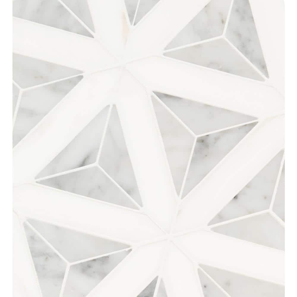 Carrara White Polished Marble 10x12 Geometric Mosaic Tile