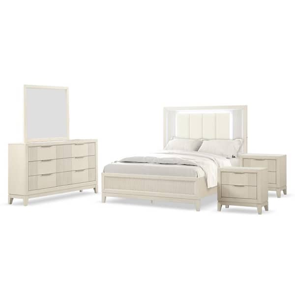 Furniture of America Quin by 5-Piece Antique White Wood Queen Bedroom Set