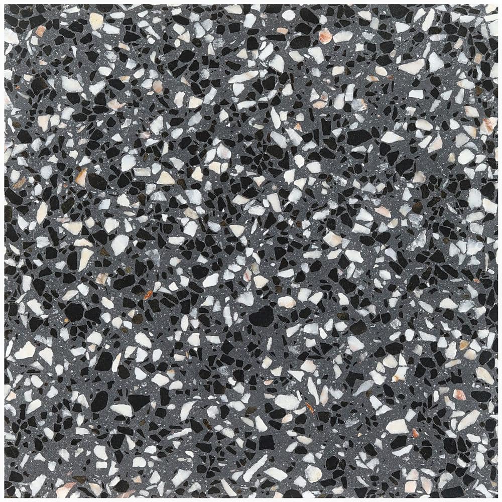 Raleigh 16.14" Polished Black and White Terrazzo Floor and Wall Tile