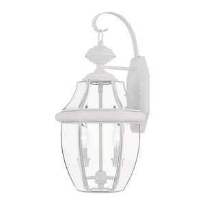 Aston 20.25 in. 2-Light White Outdoor Hardwired Wall Lantern Sconce with No Bulbs Included