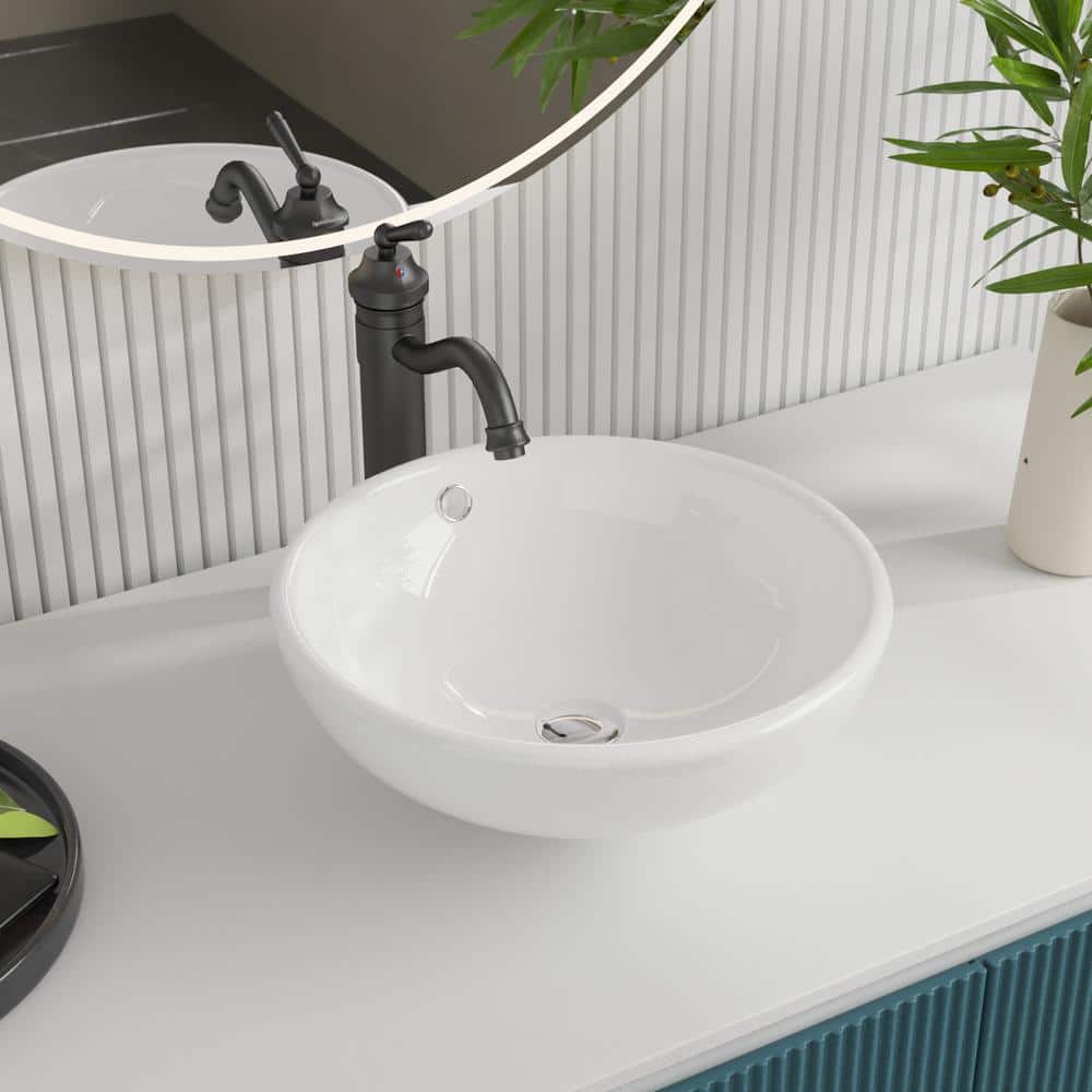 Symmetry 17" Circular White Ceramic Vessel Bathroom Sink