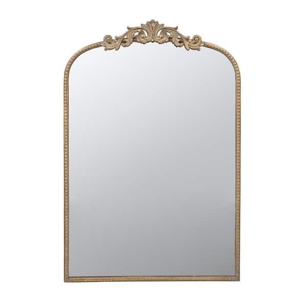 Kahomvis 24 in. W x 36 in. H Arched Metal Framed Baroque Inspired Wall Decor Bathroom Vanity Mirror in Matte Gold