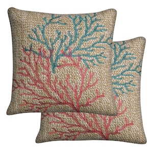 Raffia Coral Outdoor Square Toss Throw Pillow (2-Pack)