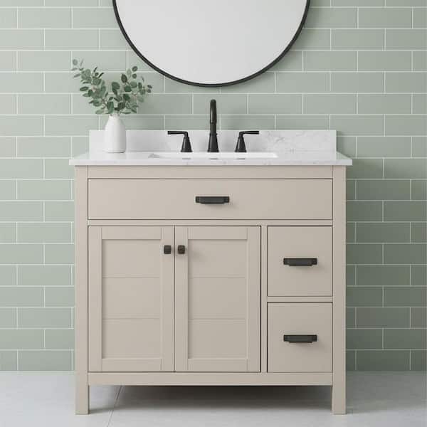 Stanhope 37 in. Single Sink Even Better Beige Bath Vanity with Carrara White Engineered Stone Top (Assembled)