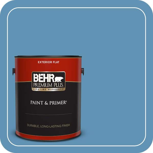 BEHR PREMIUM PLUS 1 gal. #MQ5-56 Empire Blue Flat Exterior Paint & Primer