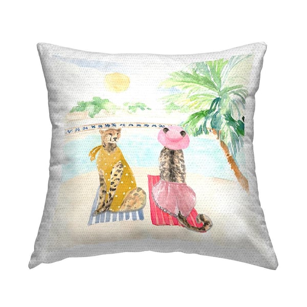 Stupell Industries Poolside Leopard Tropical Vacation Multi-Color Square Outdoor Throw Pillow