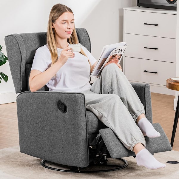 Rocking Recliner Chair Swivel Glider Reclining Single Sofa Manual Rocker Recliners,Gray