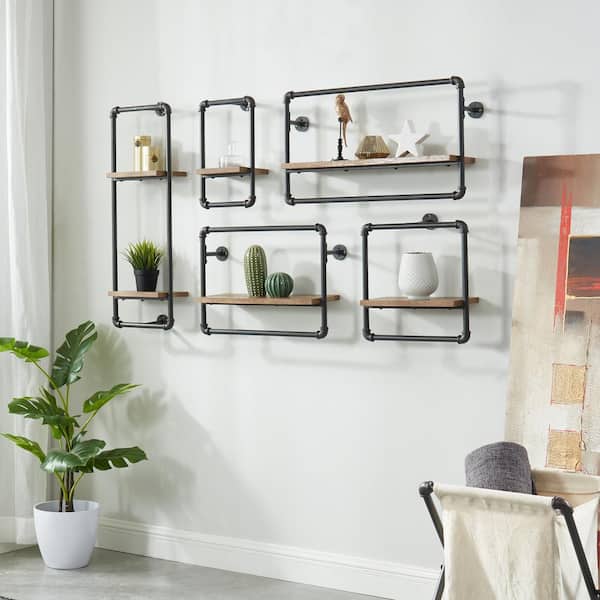 Zeren 7.25 in, x 10 in. 16.25 in. Sand Black Metal Floating Wall Shelf