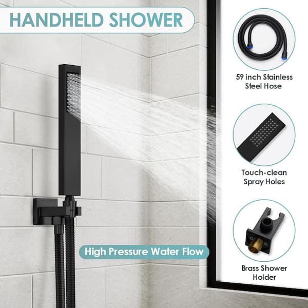 Shower System, Wall Mounted Shower Faucet Set for Bathroom with High  Pressure 12 Stainless Steel Rain Shower head and 5-Mode Handheld Shower Set,  2 Way Shower Valve Kit, Matte Black 