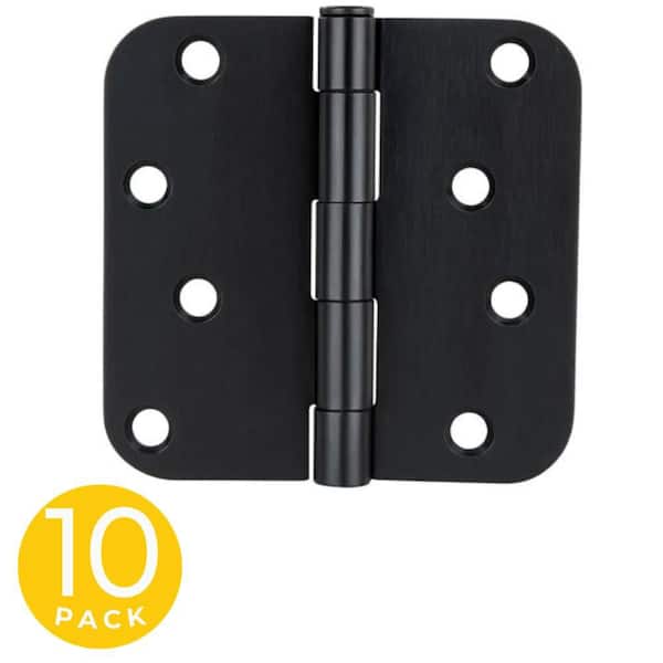 4 in. x 4 in. Matte Black Spring Full Mortise 5/8 in. Radius Door Hinge with Fixed Pin - (Pack of 10)