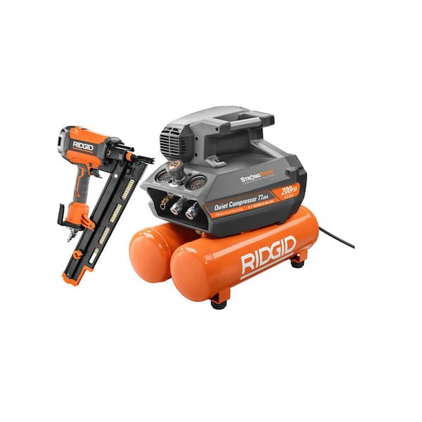 RIDGID 4.5 Gal. Portable Electric Strong Start Air Compressor with 21° 3-1/2 in. Round-Head Framing Nailer