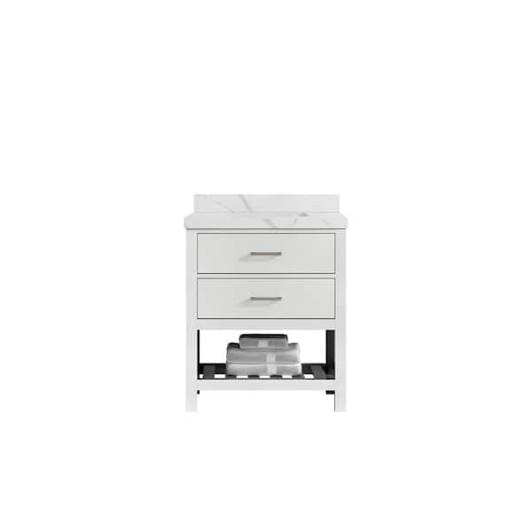 Willow Collections Parker 30 in. W x 22 in. D x 36 in. H Bath Vanity in White with 2 in. Calacatta Quartz Top