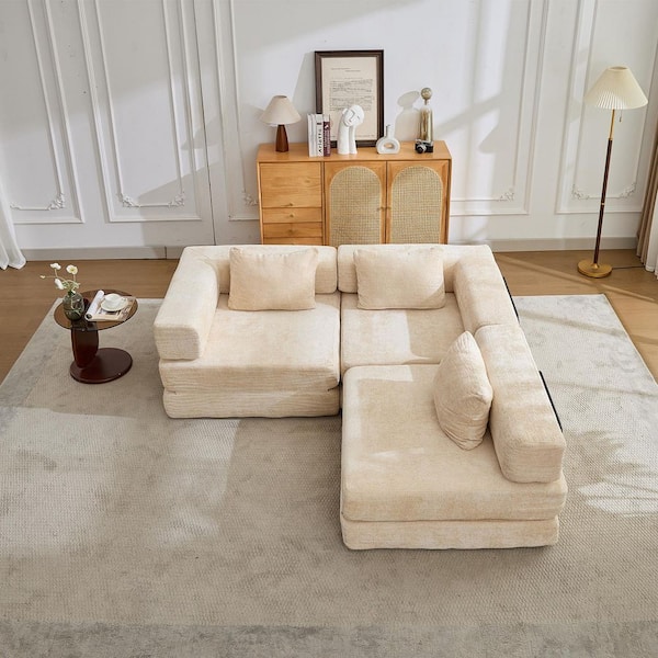 118.11 in. Chenille Compressed Boneless Modular Sectional Sofa in. Beige, No Assembly Required