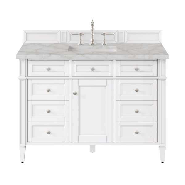 James Martin Vanities Brittany 48.0 in. W x 23.5 in. D x 34.0 in. H Bathroom Vanity in Bright White with Victorian Silver Silestone Quartz Top