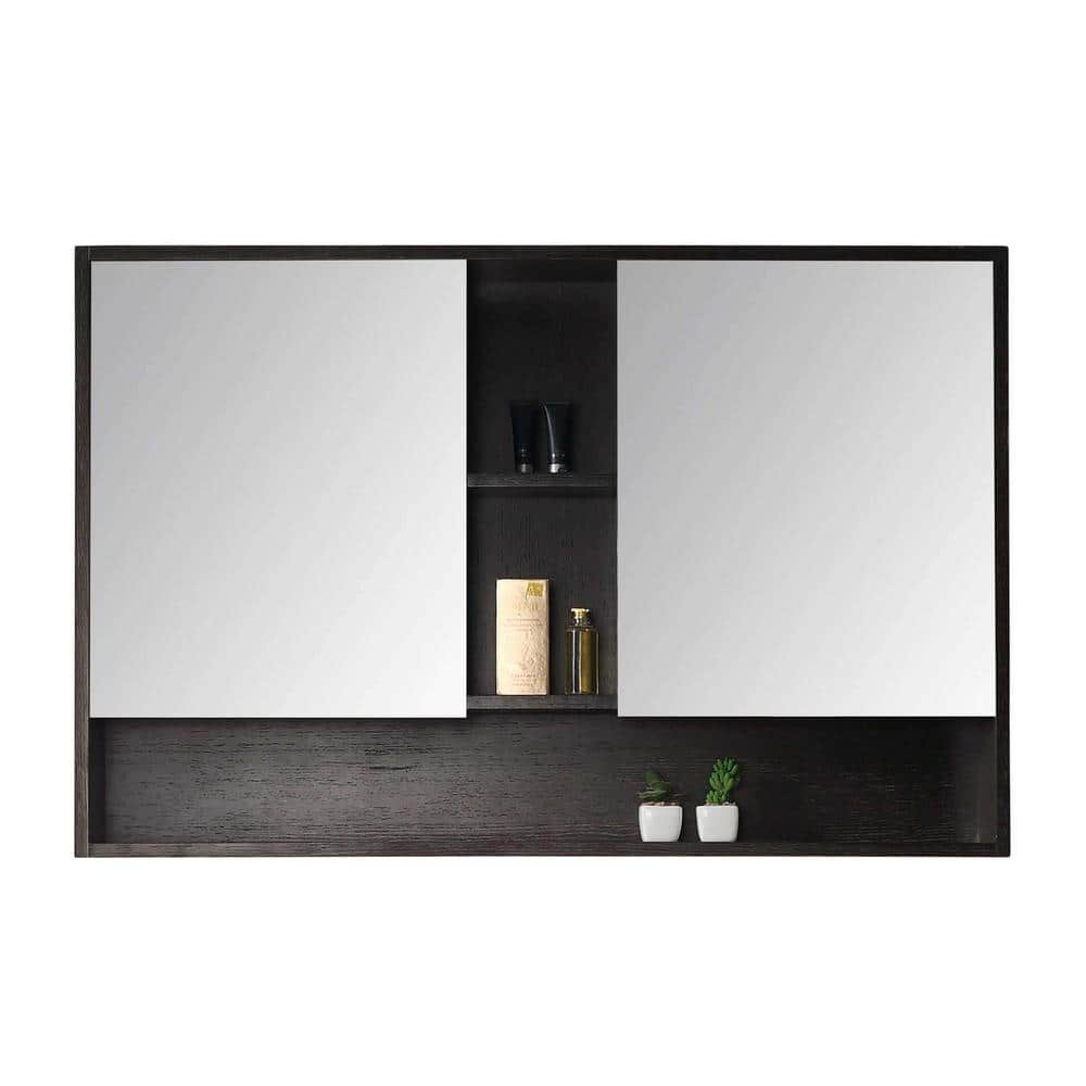 Shawbridge 45.28 in. W x 29.53 in. H Large Rectangular Black Wooden Surface Mount Medicine Cabinet with Mirror price history on PriceWatchPro