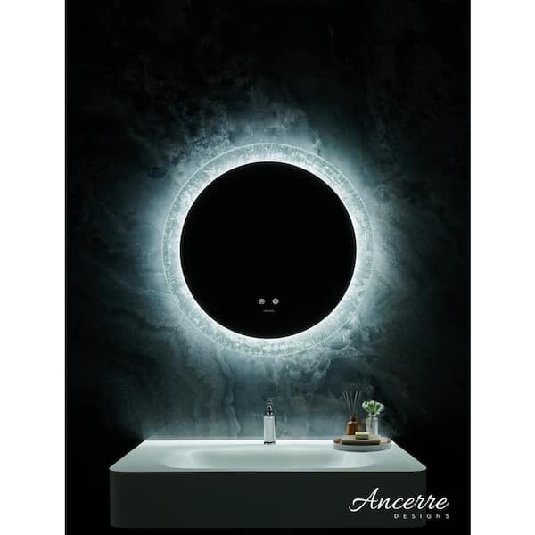 Ancerre Designs Frysta 30 in. W x 30 in. H Round Frameless Frosted LED Wall Mounted Bathroom Vanity Mirror