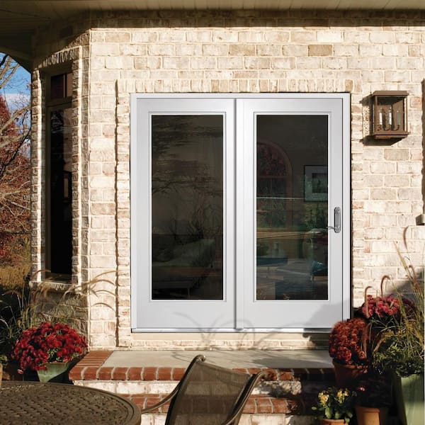 72 in. x 80 in. Primed Fiberglass Prehung Left Hand Inswing Low-E Clear Glass Full Lite Hinged Patio Door with Screen