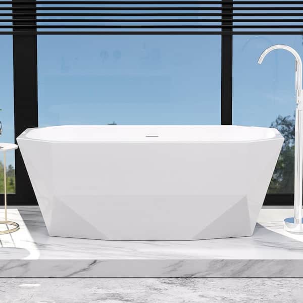 Diamond 63 in. W. x 29 in. Acrylic Non-Whirlpool Soaking Bathtub with Center Drain in White