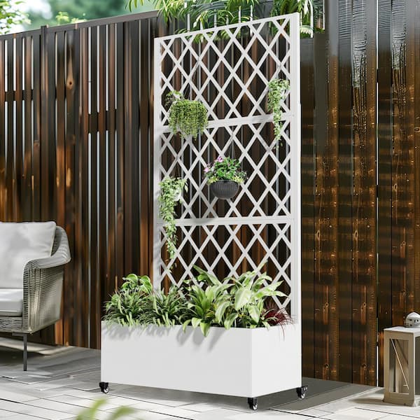 Dovelina 71 in. H Metal White Rectangle Pots and Planter Raised Bed with Trellis for Vine Climbing Plants and Vegetable Flower